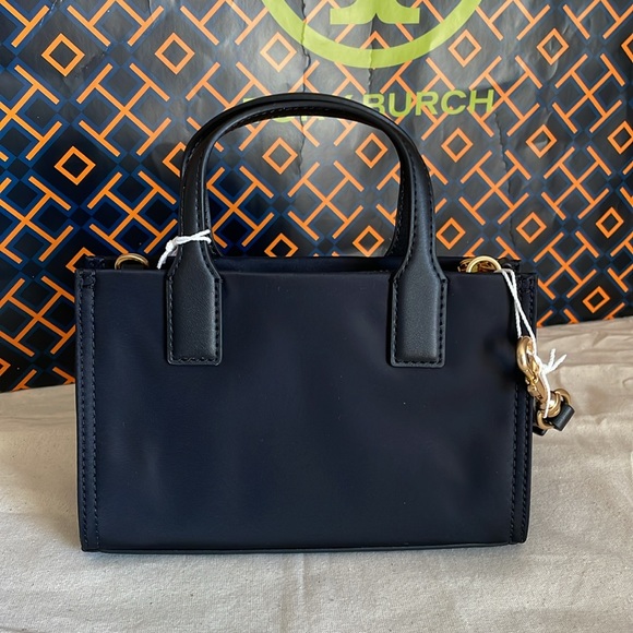 NWT , tory burch ella nylon mini tote crossbody in black 146437 - Picture 9 of 14